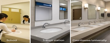 Fontana touchless faucets and soap dispensers across multiple basins